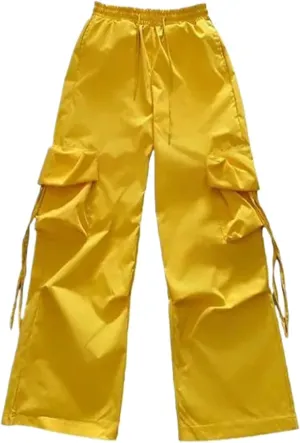 JYHBHMZG Streetwear Spring Summer Cargo Pants Women Solid Color Elastic Waist Wide Leg Women's Pants Straight Trousers
