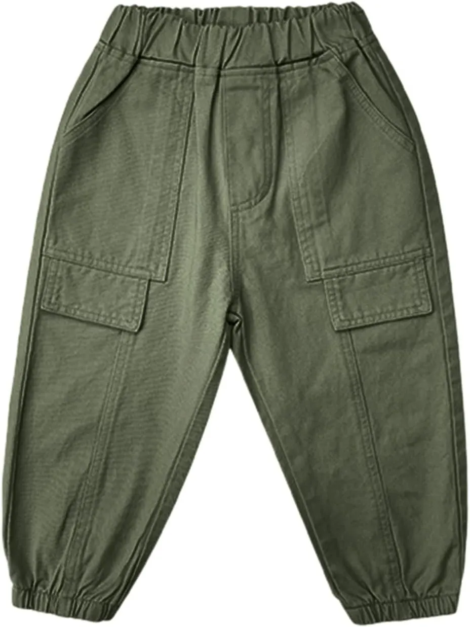Kids Toddler Boys Girls Cargo Pants Elastic Waist Solid Jogger Pants Casual Baggy Street Hip Hop Trousers Multi Pockets