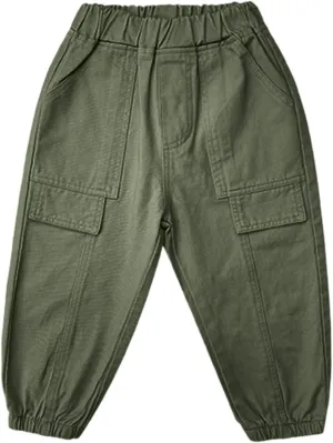 Kids Toddler Boys Girls Cargo Pants Elastic Waist Solid Jogger Pants Casual Baggy Street Hip Hop Trousers Multi Pockets