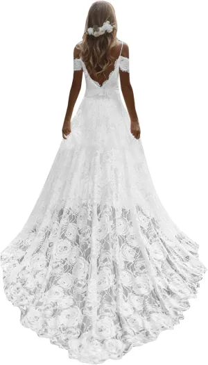 Lace Wedding Dresses for Bride Mermaid Spaghetti Strap Boho Beach Bridal Gown