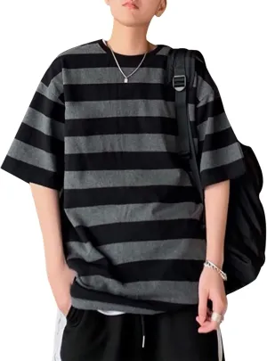 LAVASEON Harajuku Oversized Striped T-Shirt Long Sleeve Crew Neck Casual Matching Couple Streetwear Pullover