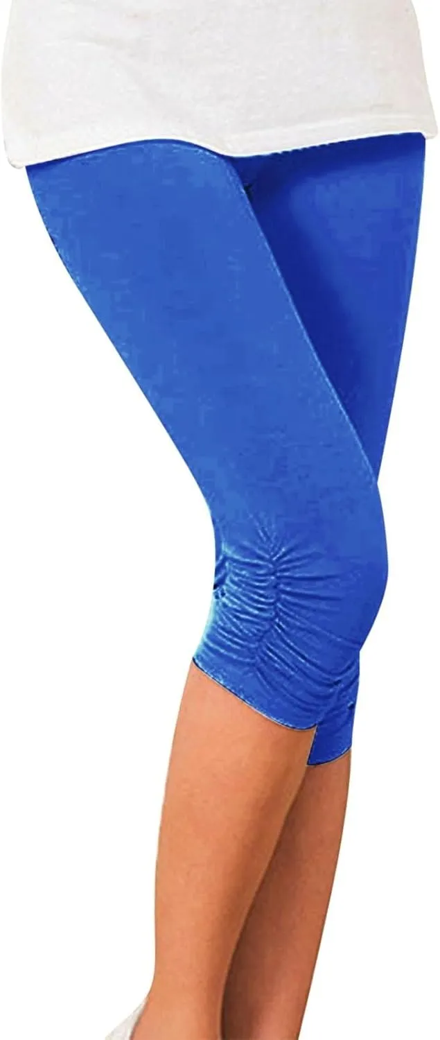 LCMTWX Womens Capri Leggings Stretch Pleated Bottoms Tight Stretch Seven Minute Pants Women's Bottoms Lightweight Cozy Gym
