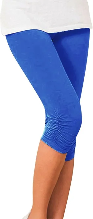 LCMTWX Womens Capri Leggings Stretch Pleated Bottoms Tight Stretch Seven Minute Pants Women's Bottoms Lightweight Cozy Gym