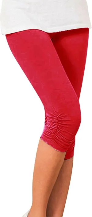 LCMTWX Womens Capri Leggings Stretch Pleated Bottoms Tight Stretch Seven Minute Pants Women's Bottoms Lightweight Cozy Gym