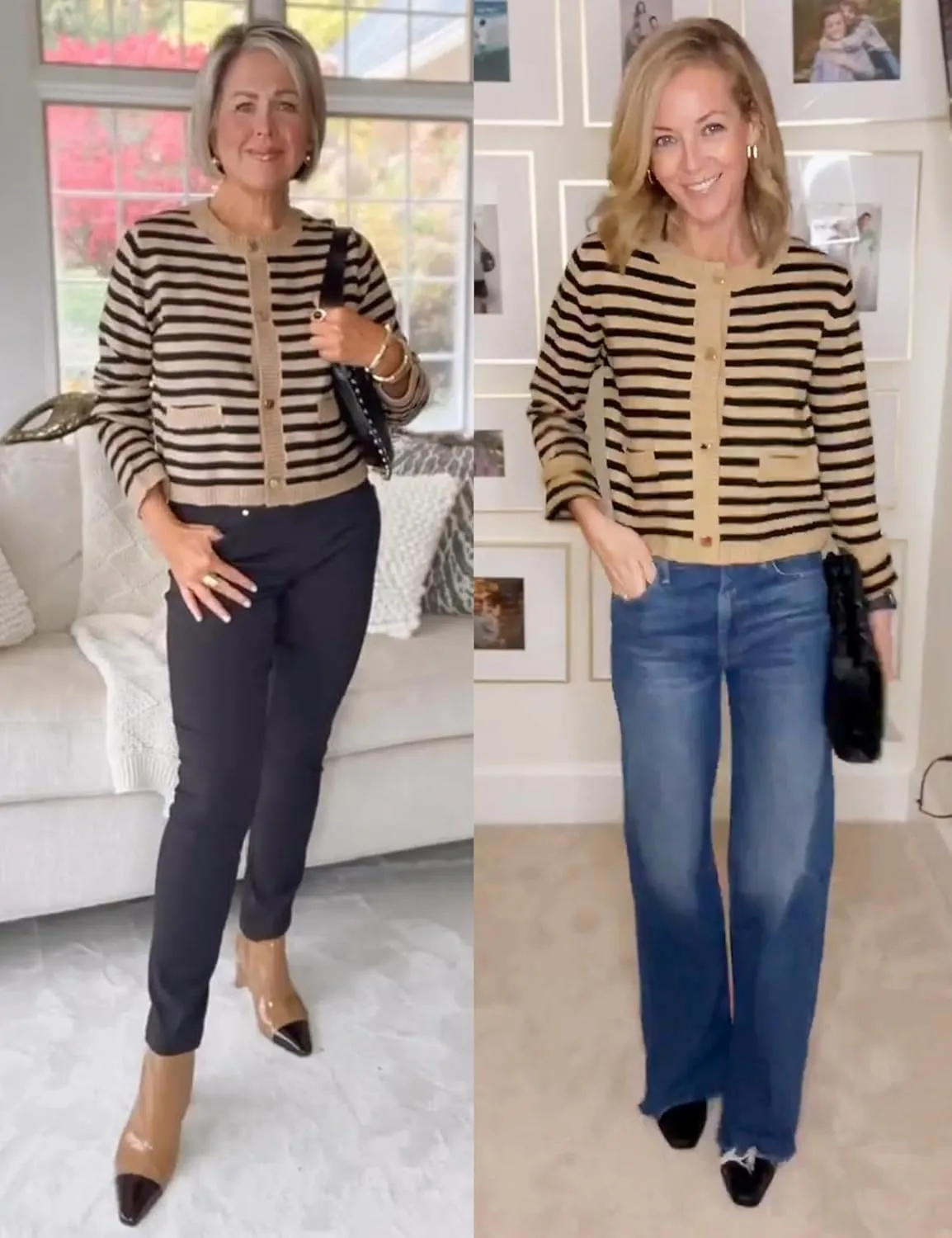 Lentta Womens Striped Knit Cardigan Sweater Crew Neck Long Sleeve Button Front Outerwear