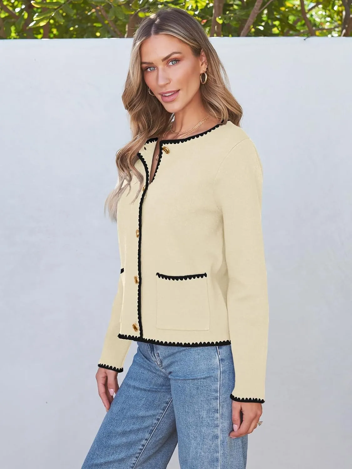 LILLUSORY Womens Long Sleeve Open Front Cardigan Sweater Lightweight Coat Button Down Jacket