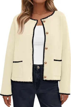 LILLUSORY Womens Long Sleeve Open Front Cardigan Sweater Lightweight Coat Button Down Jacket