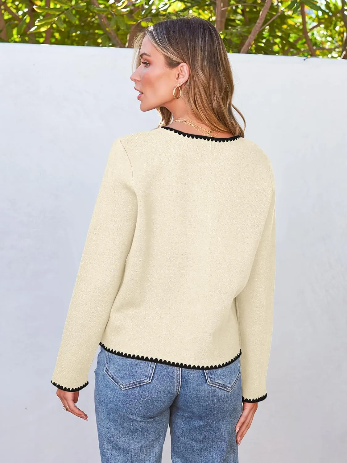 LILLUSORY Womens Long Sleeve Open Front Cardigan Sweater Lightweight Coat Button Down Jacket
