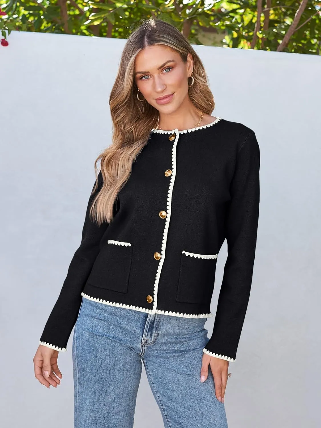 LILLUSORY Womens Long Sleeve Open Front Cardigan Sweater Lightweight Coat Button Down Jacket