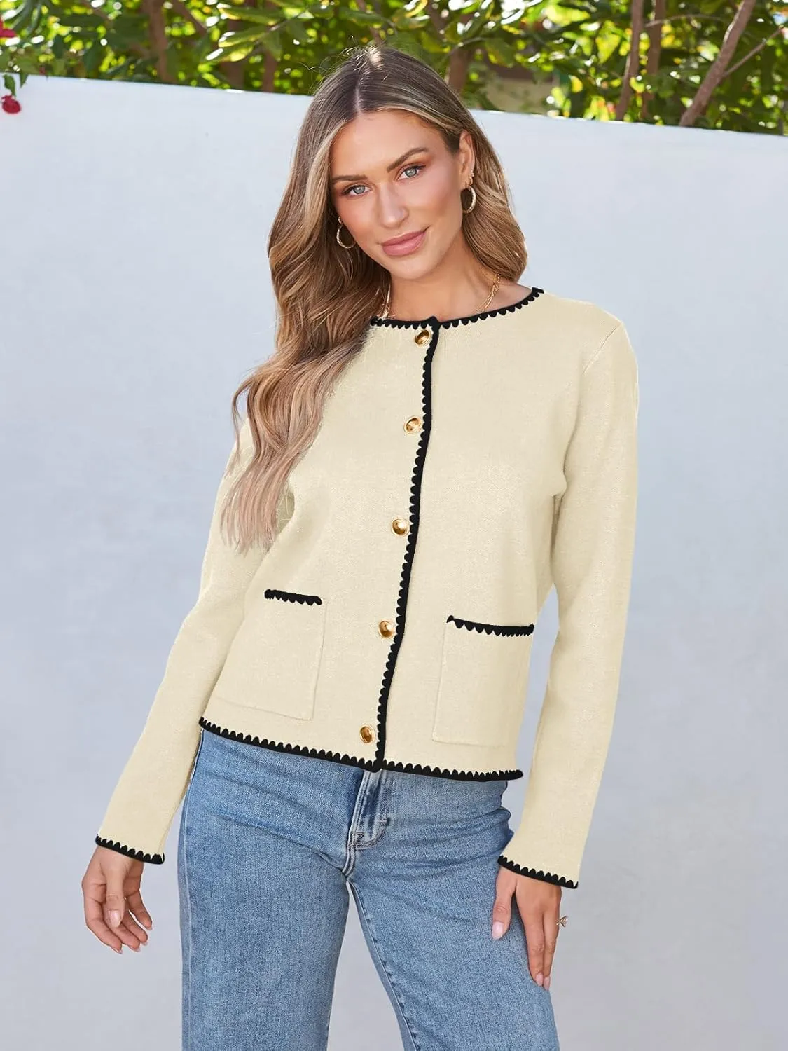 LILLUSORY Womens Long Sleeve Open Front Cardigan Sweater Lightweight Coat Button Down Jacket
