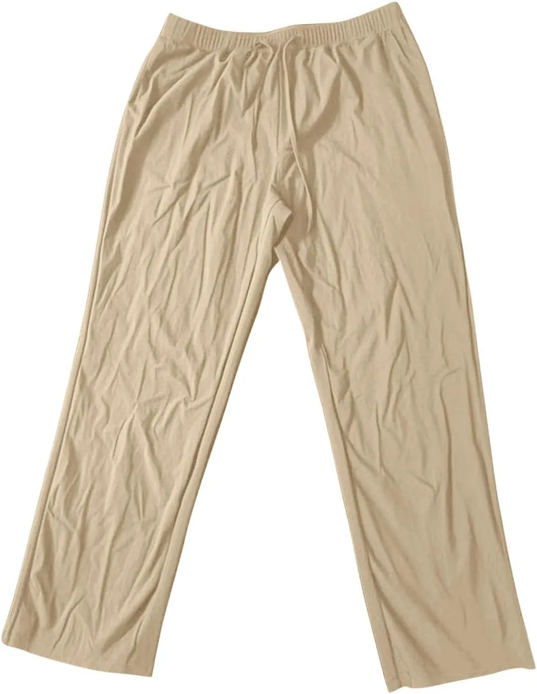 Linen Pants Men Long Relaxed Fit Elastic Waist Pants with Pockets Beach Yoga Travel Lounge Trousers for Summer