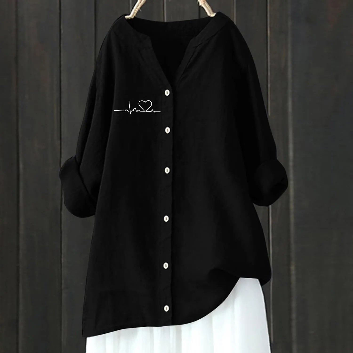 Linen Shirt Womens Roll Half Sleeve Button-up Casual Dress Front Floral Graphic Chic Shirt Aesthetics Elegant Blouse