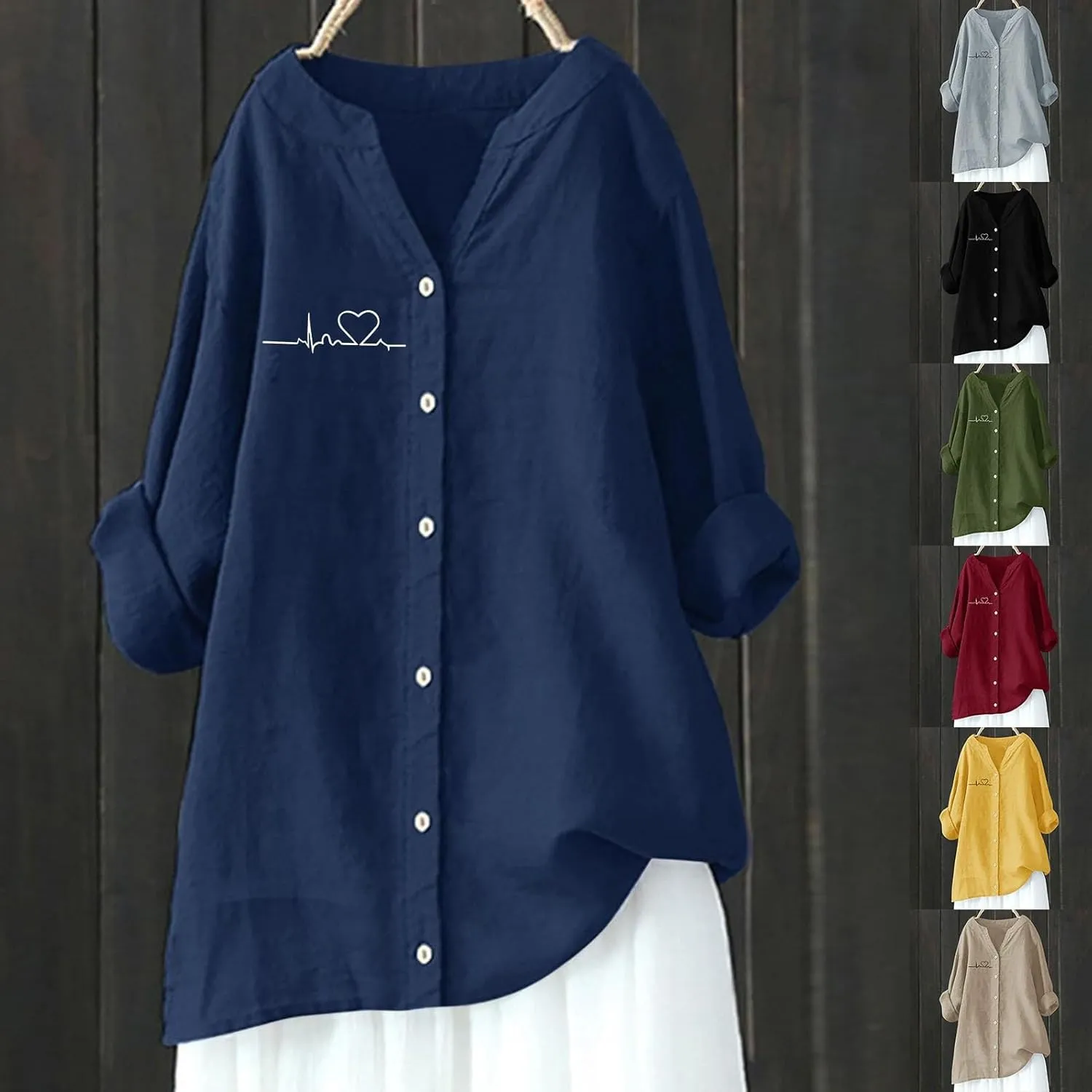 Linen Shirt Womens Roll Half Sleeve Button-up Casual Dress Front Floral Graphic Chic Shirt Aesthetics Elegant Blouse