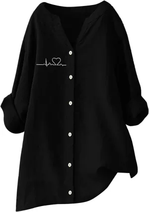 Linen Shirt Womens Roll Half Sleeve Button-up Casual Dress Front Floral Graphic Chic Shirt Aesthetics Elegant Blouse