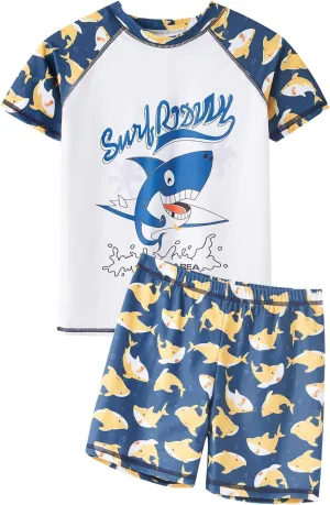 Little Boys' Rash Guard Sets Short Sleeve Shirts Swim Trunks Swimsuit Bathing Set 2pc 4-12Years