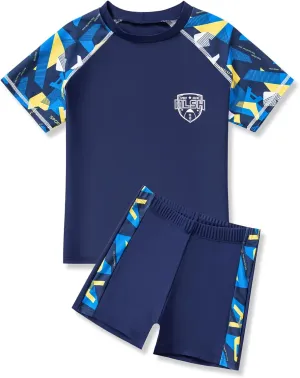Little Boys' Rash Guard Sets Short Sleeve Shirts Swim Trunks Swimsuit Bathing Set 2pc 4-12Years