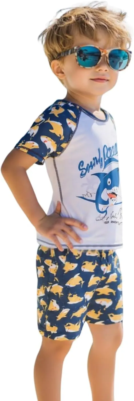 Little Boys' Rash Guard Sets Short Sleeve Shirts Swim Trunks Swimsuit Bathing Set 2pc 4-12Years