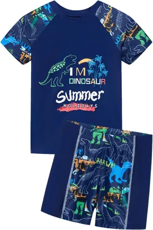 Little Boys' Rash Guard Sets Short Sleeve Shirts Swim Trunks Swimsuit Bathing Set 2pc 4-12Years
