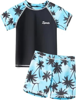 Little Boys' Rash Guard Sets Short Sleeve Shirts Swim Trunks Swimsuit Bathing Set 2pc 4-12Years
