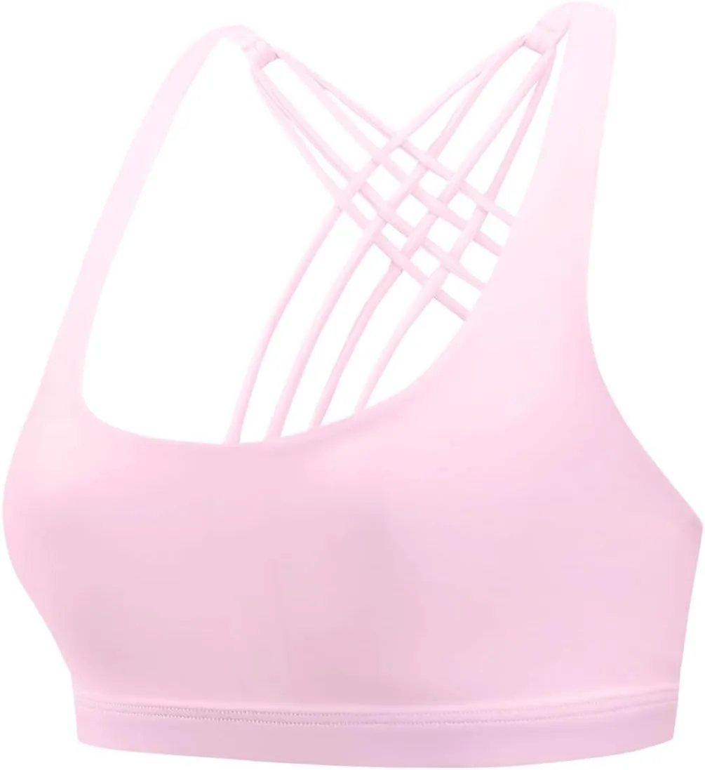 Longline Sports Bras for Women Shockproof Cross Back Strappy Sports Bra Quick Dry Wireless Padded Yoga Workout Bra