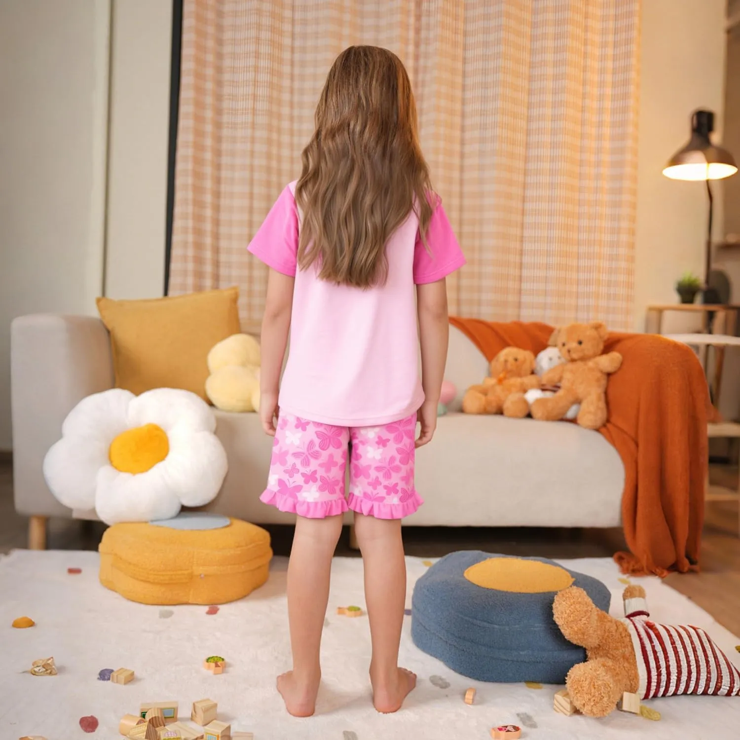 LQSZ Girls Pajamas Set Kids 4 Piece Summer Sleepwear 3-10 Years Pajama Toddler Pjs