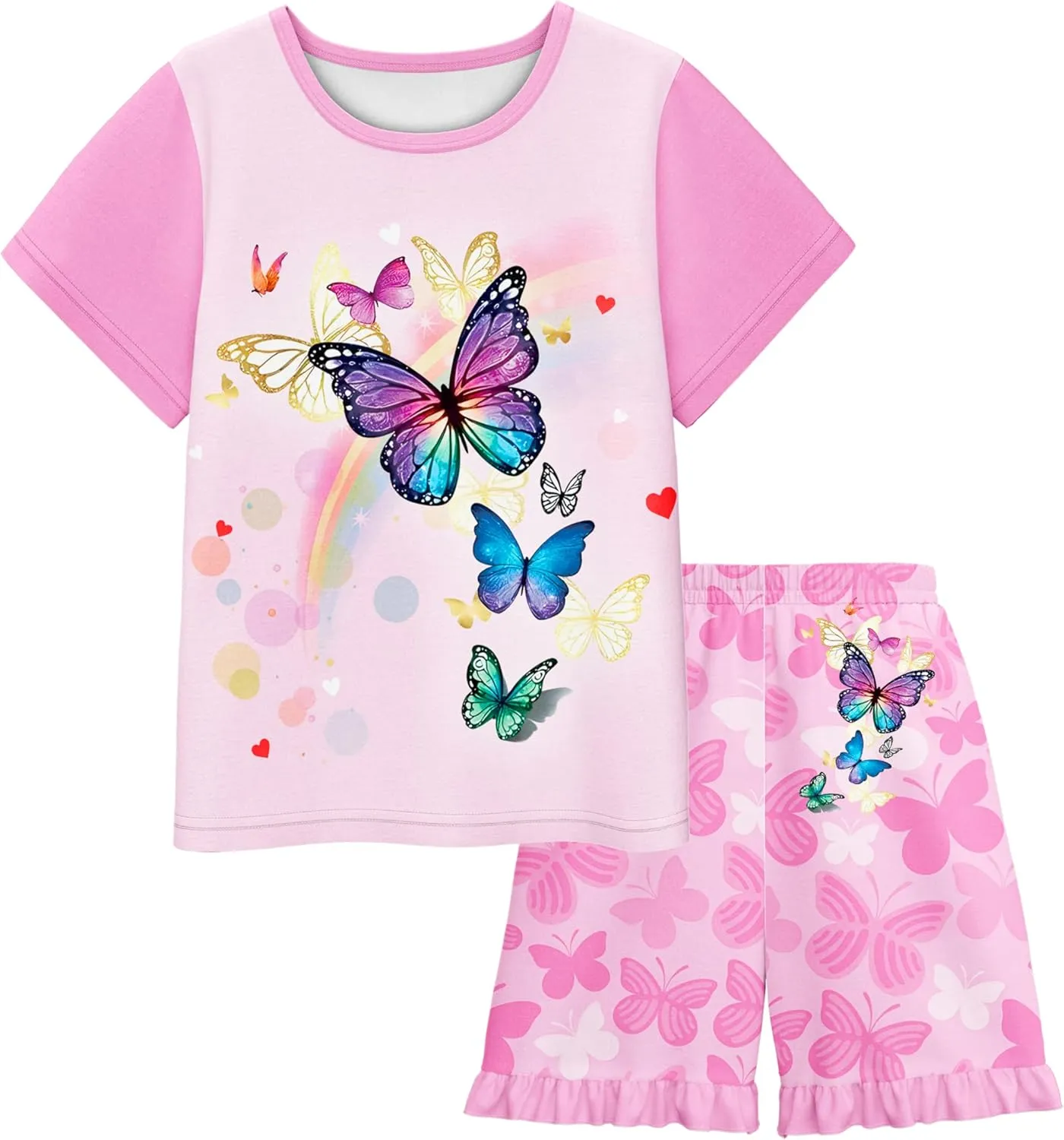 LQSZ Girls Pajamas Set Kids 4 Piece Summer Sleepwear 3-10 Years Pajama Toddler Pjs