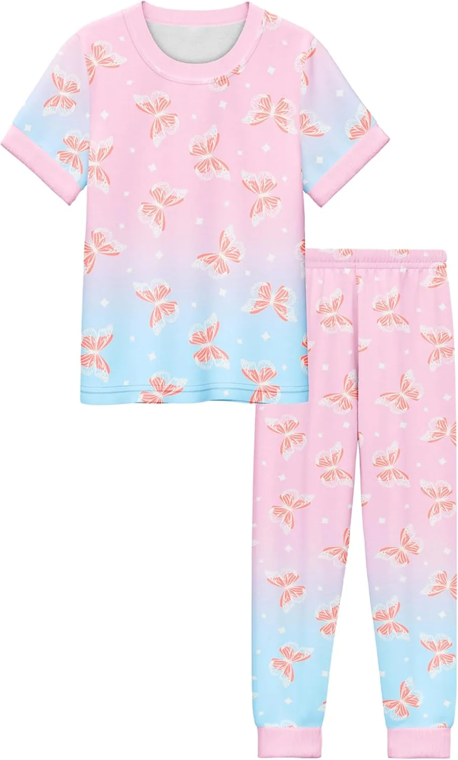 LQSZ Girls Pajamas Set Kids 4 Piece Summer Sleepwear 3-10 Years Pajama Toddler Pjs