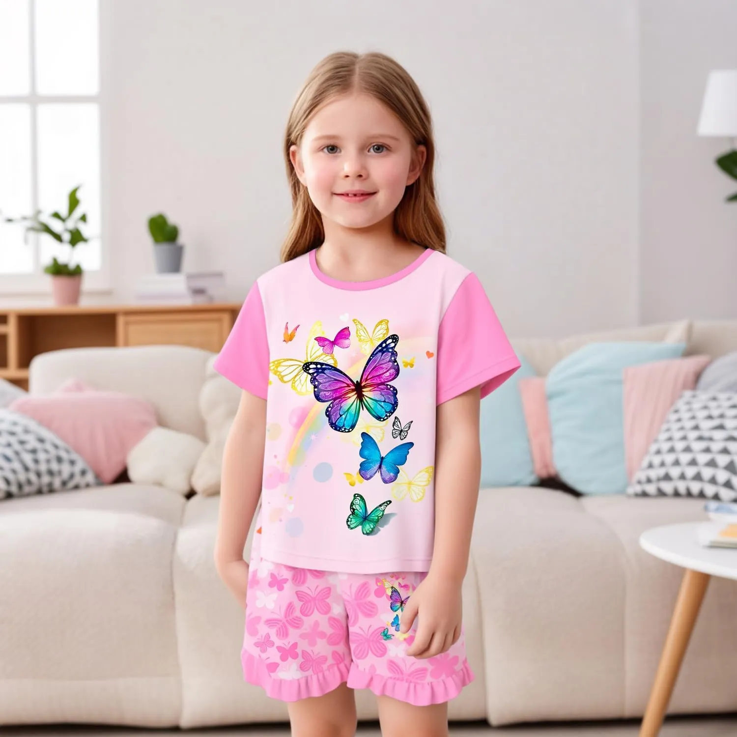 LQSZ Girls Pajamas Set Kids 4 Piece Summer Sleepwear 3-10 Years Pajama Toddler Pjs