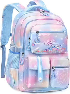 MCWTH Backpack for Teen Girls, Kawaii Cute Kids Elementary Student School Backpacks (Happy Blue)