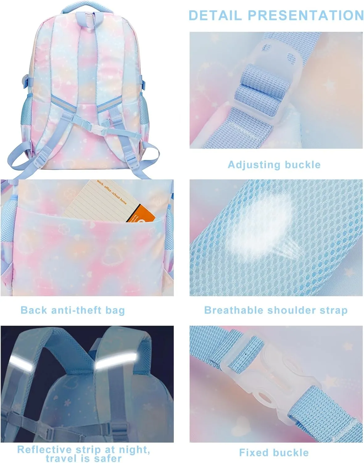 MCWTH Backpack for Teen Girls, Kawaii Cute Kids Elementary Student School Backpacks (Happy Blue)
