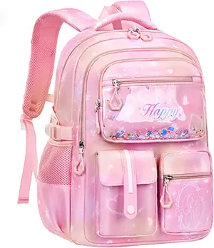 MCWTH Backpack for Teen Girls, Kawaii Cute Kids Elementary Student School Backpacks (Happy Pink)