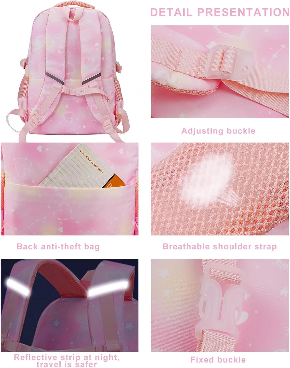 MCWTH Backpack for Teen Girls, Kawaii Cute Kids Elementary Student School Backpacks (Happy Pink)