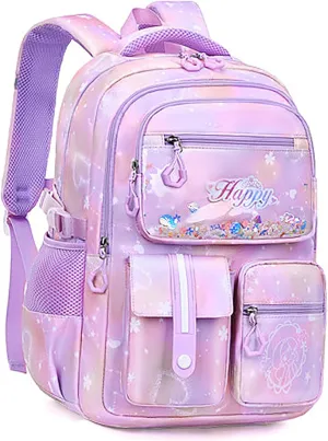 MCWTH Backpack for Teen Girls, Kawaii Cute Kids Elementary Student School Backpacks (Happy Purple)