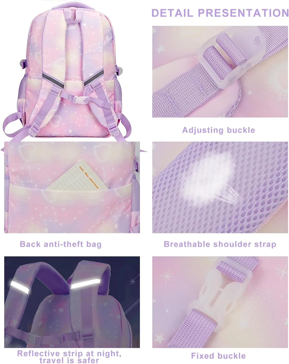 MCWTH Backpack for Teen Girls, Kawaii Cute Kids Elementary Student School Backpacks (Happy Purple)