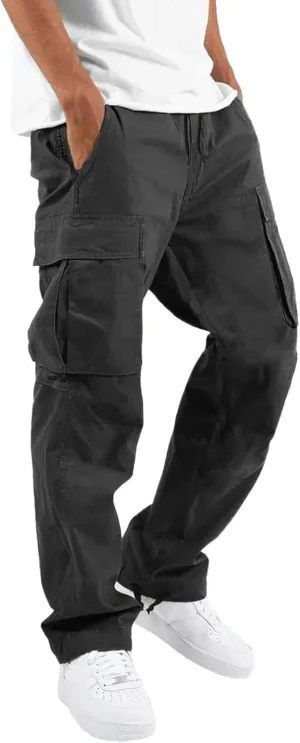Men Cargo Pants Loose Work Sweatpants Jogger Trousers Fashion Teen Casual Multipocket Drawstring Classic High Street Pant