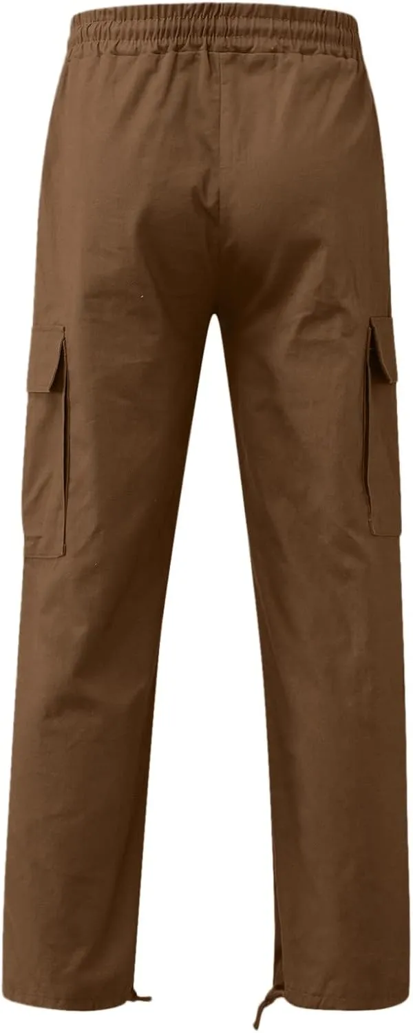 Men Cargo Pants Loose Work Sweatpants Jogger Trousers Fashion Teen Casual Multipocket Drawstring Classic High Street Pant
