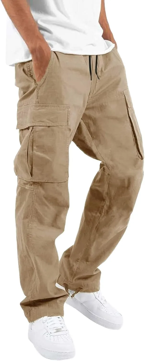 Men Cargo Pants Loose Work Sweatpants Jogger Trousers Fashion Teen Casual Multipocket Drawstring Classic High Street Pant
