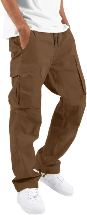 Men Cargo Pants Loose Work Sweatpants Jogger Trousers Fashion Teen Casual Multipocket Drawstring Classic High Street Pant