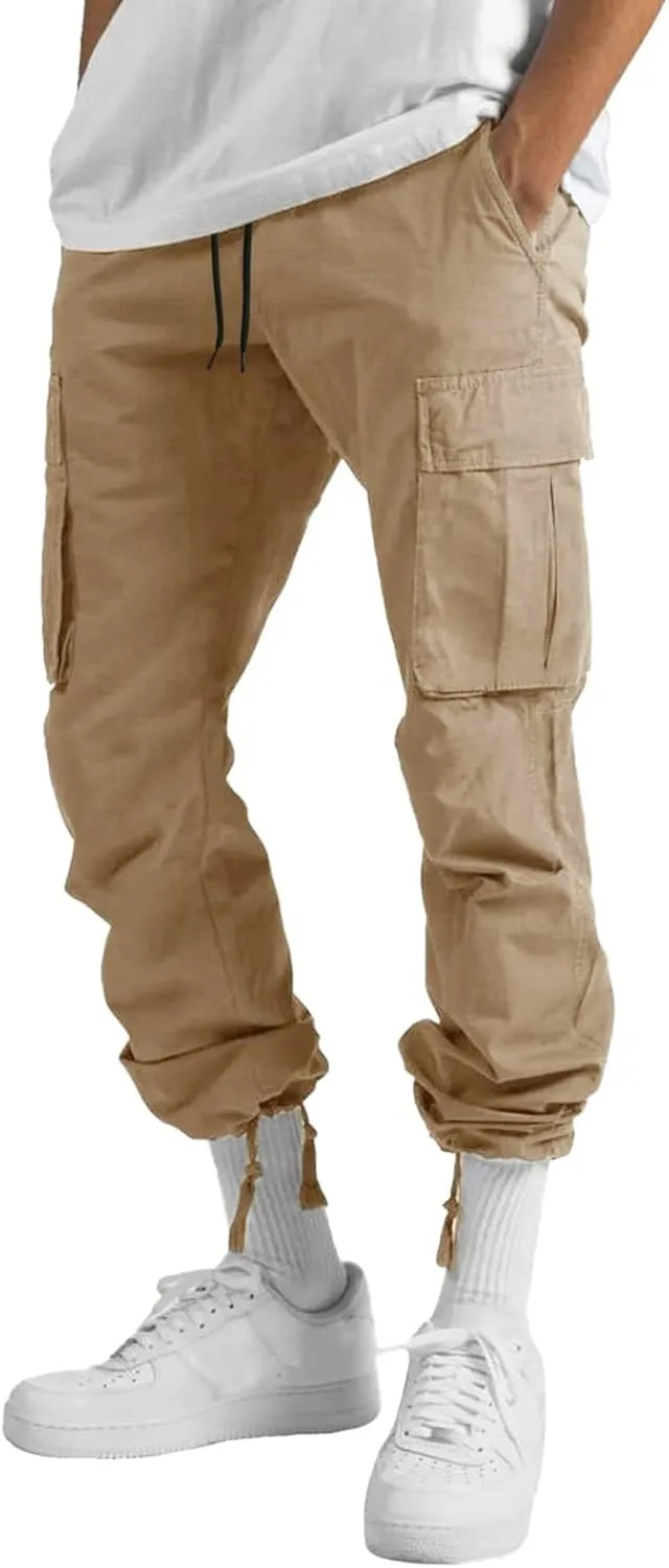 Men Cargo Pants Loose Work Sweatpants Jogger Trousers Fashion Teen Casual Multipocket Drawstring Classic High Street Pant