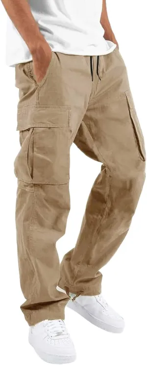 Men Cargo Pants Loose Work Sweatpants Jogger Trousers Fashion Teen Casual Multipocket Drawstring Classic High Street Pant