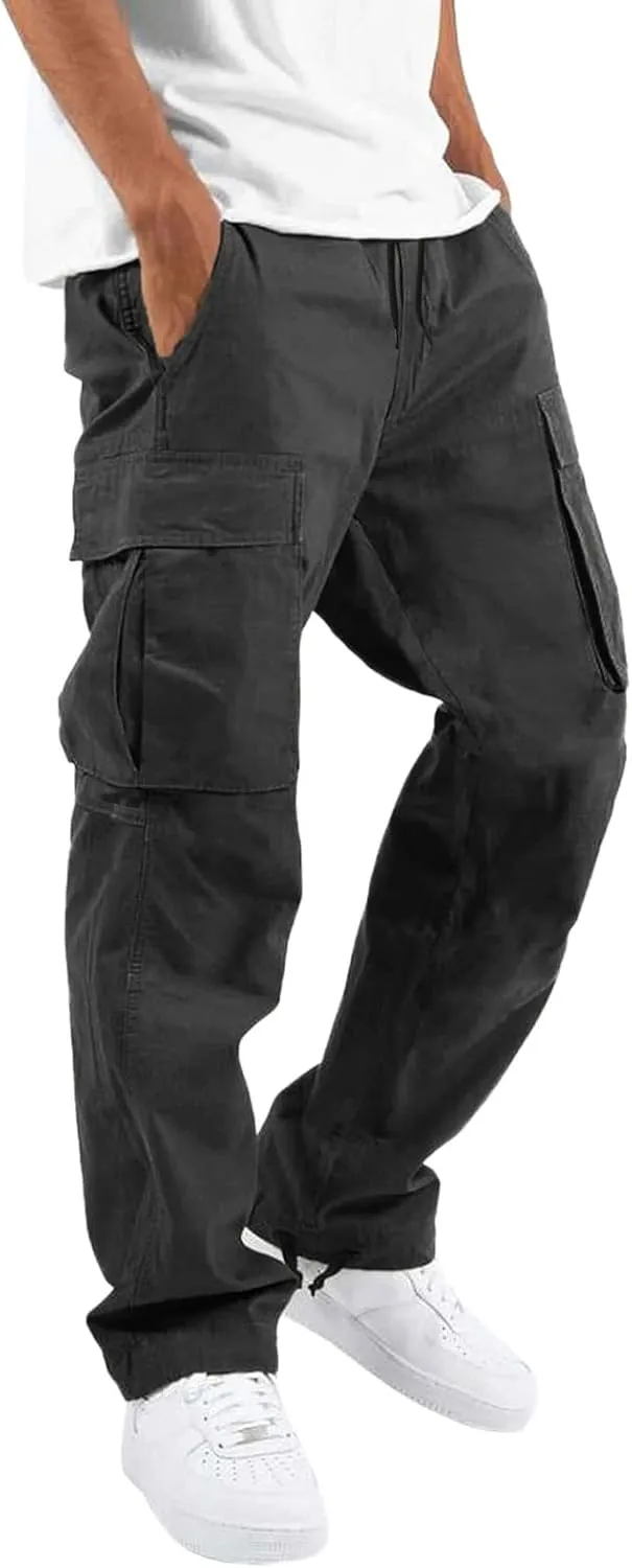 Men Cargo Pants Loose Work Sweatpants Jogger Trousers Fashion Teen Casual Multipocket Drawstring Classic High Street Pant