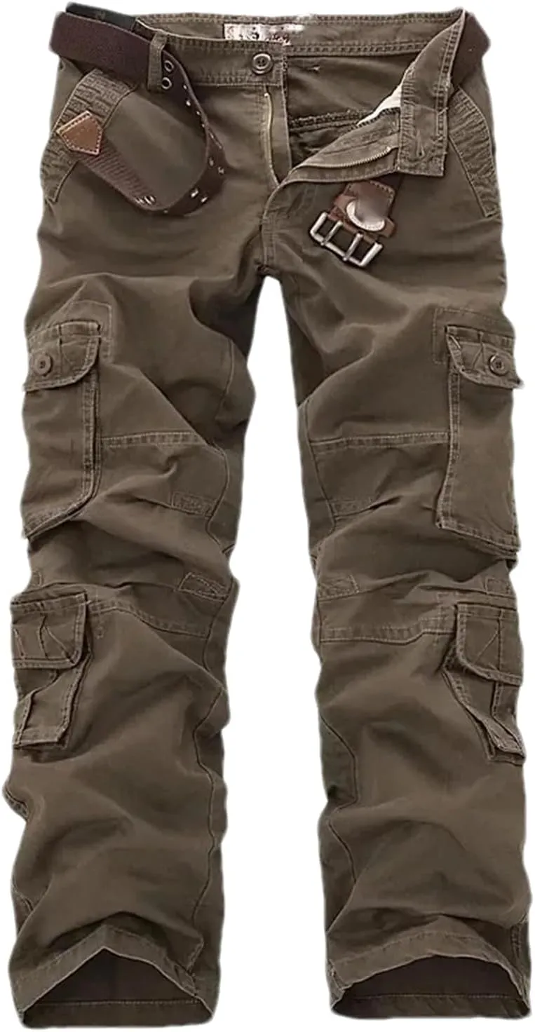Men Cargo Pants Multi Pockets Baggy Cotton Pants Casual Trousers