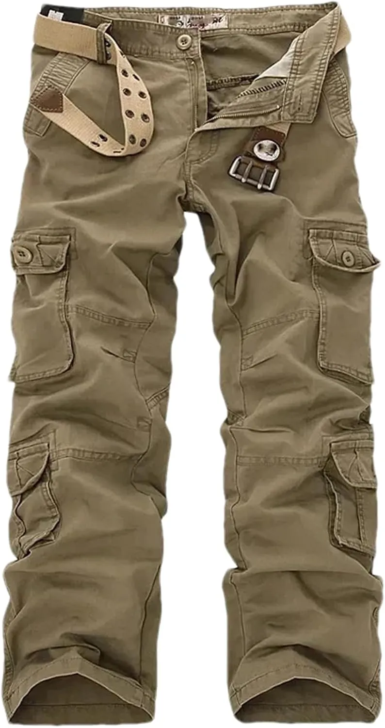 Men Cargo Pants Multi Pockets Baggy Cotton Pants Casual Trousers