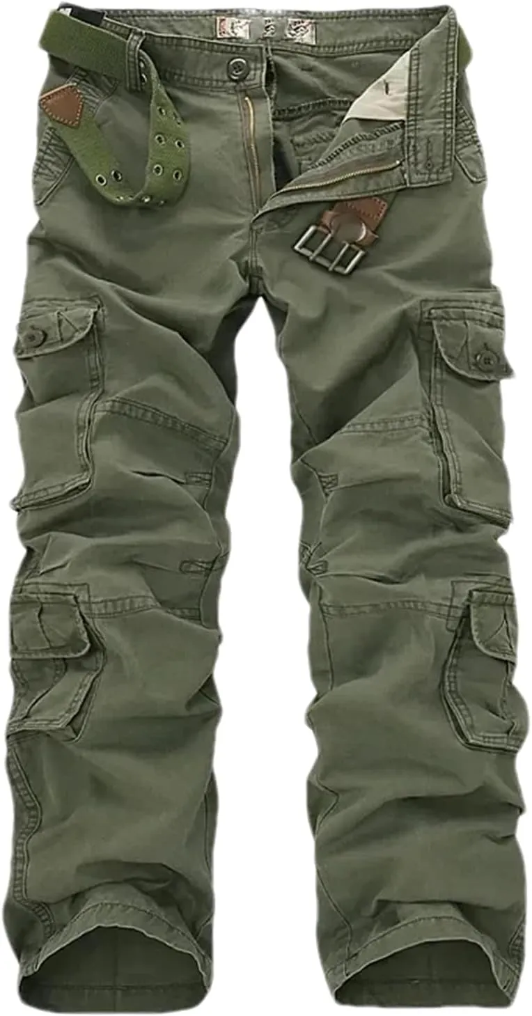 Men Cargo Pants Multi Pockets Baggy Cotton Pants Casual Trousers
