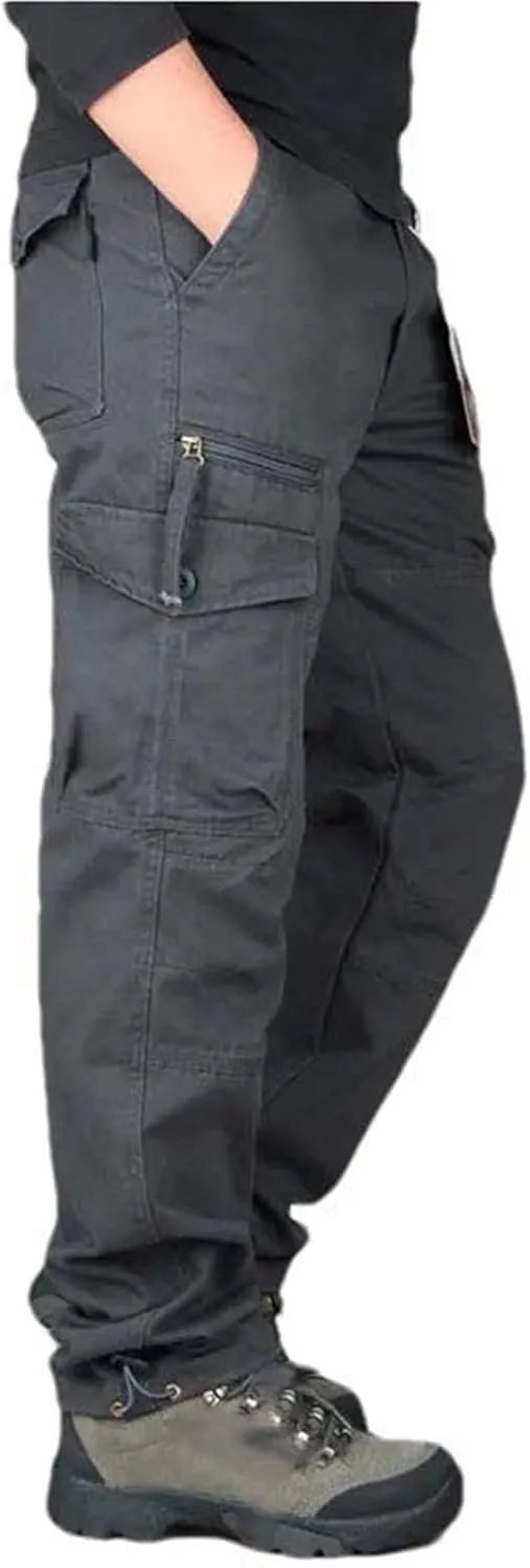 Men Cargo Pants Multi Pockets Hunting Streetwear Straight Slacks Casual Long Trousers