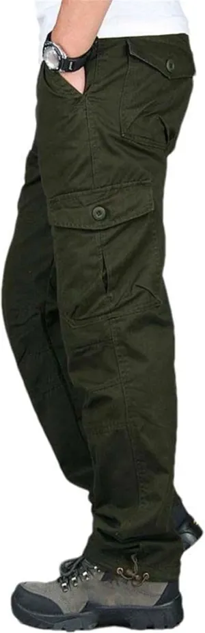 Men Cargo Pants Multi Pockets Hunting Streetwear Straight Slacks Casual Long Trousers