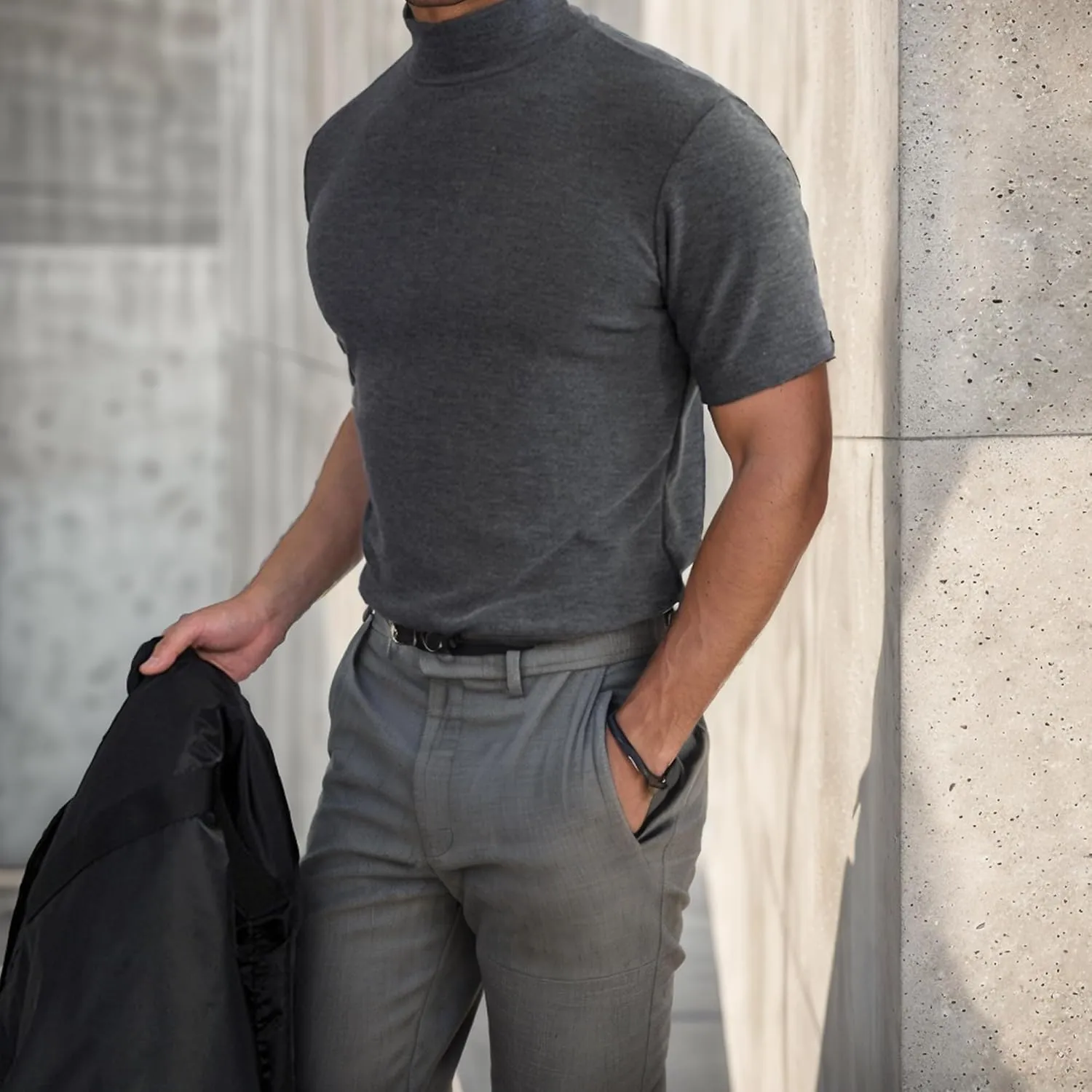 Men Fashion Short Sleeve Turtleneck T Shirt Slim Fit Pullover Top Thermal Shirts