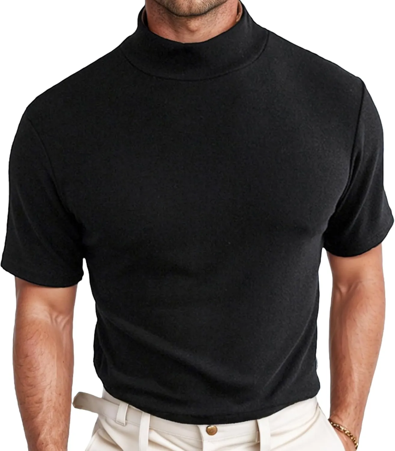 Men Fashion Short Sleeve Turtleneck T Shirt Slim Fit Pullover Top Thermal Shirts