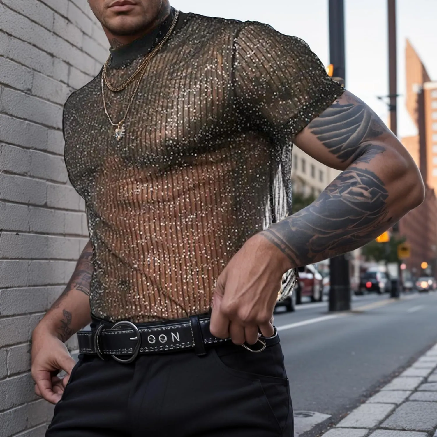 Men Fashion Short Sleeve Turtleneck T Shirt Slim Fit Pullover Top Thermal Shirts