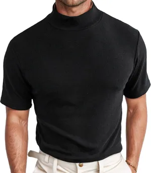 Men Fashion Short Sleeve Turtleneck T Shirt Slim Fit Pullover Top Thermal Shirts